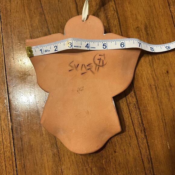 Rare Hand painted Terracotta Angel Shaped Tile With Angel Painted 7x8in Artist - Picture 6 of 6